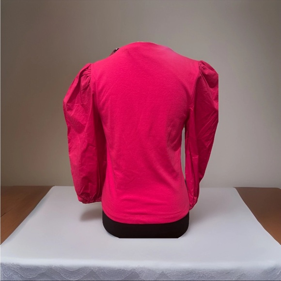NWT!! English Factory Magenta Pink Puff Sleeve Mixed Media Blouse XS - Picture 2 of 7